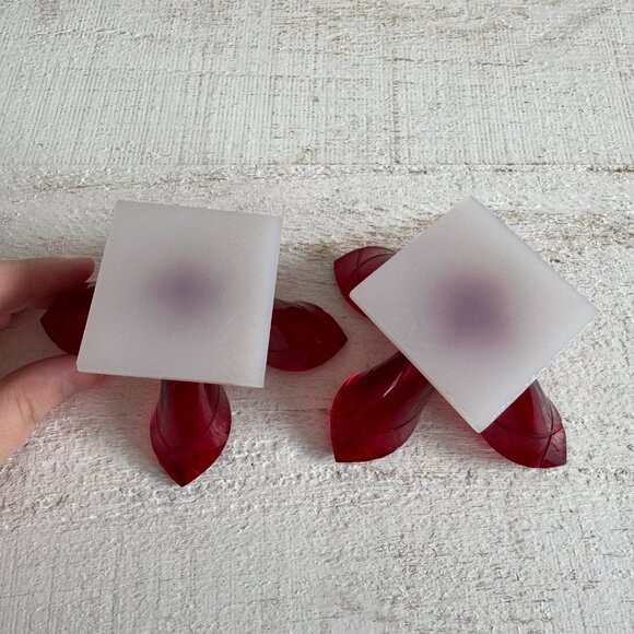 Vintage Red Hard Plastic Formed Candlestick Holders - Picture 7 of 11